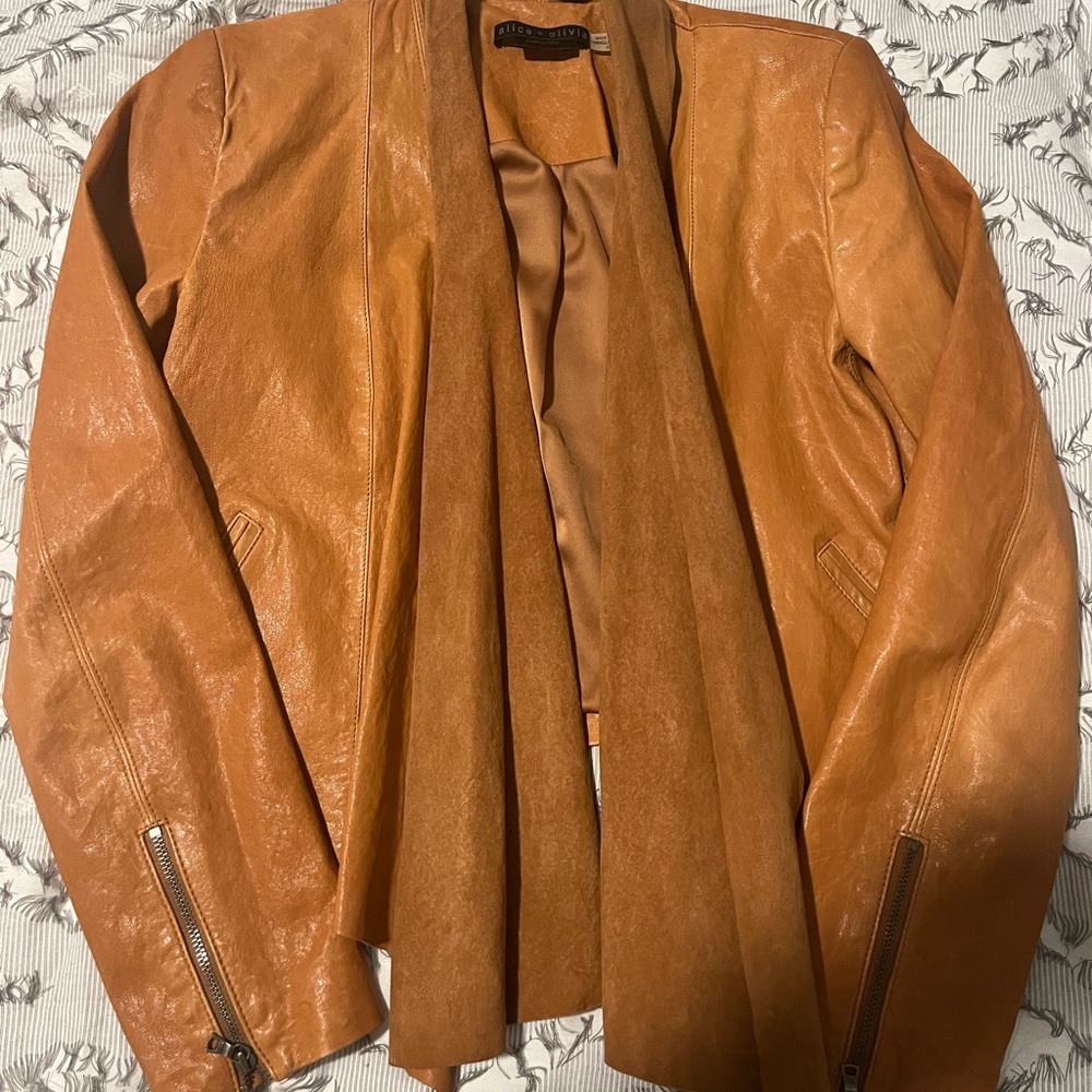 Alice + Olivia Lambskin Leather Open Waterfall Jacket XS
